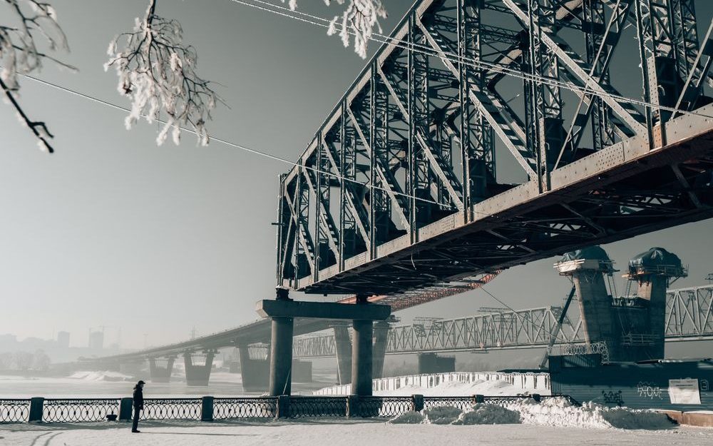 Steel bridge spanning a river